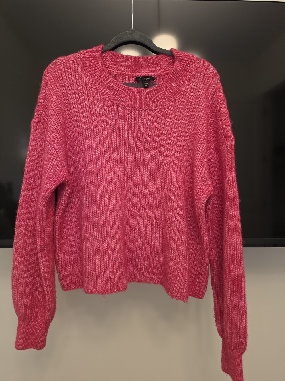 Jessica Simpson Hot Pink Ribbed Crewneck Sweater